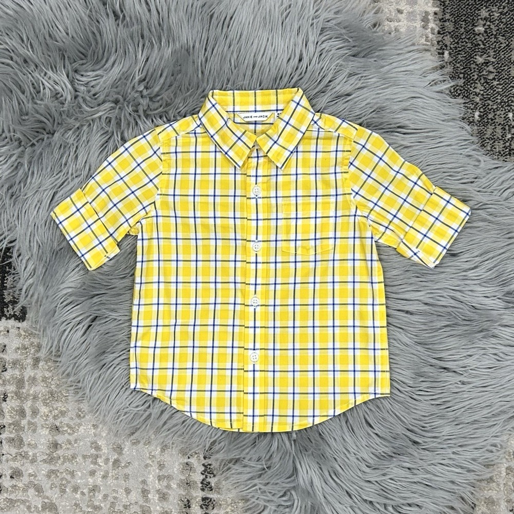 Janie And Jack Boys The Madras Plaid Button Up Shirt Size 12-18 Months NEW